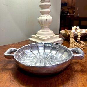 Vintage pewter basket trinket dish, often used as a catch-all bowl.